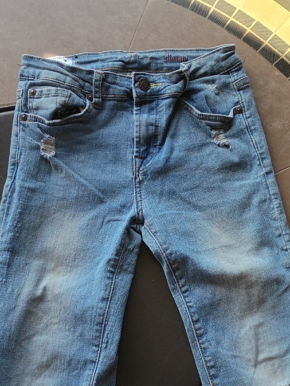 7 For All Mankind Kids Blue Distressed Skinny Jeans